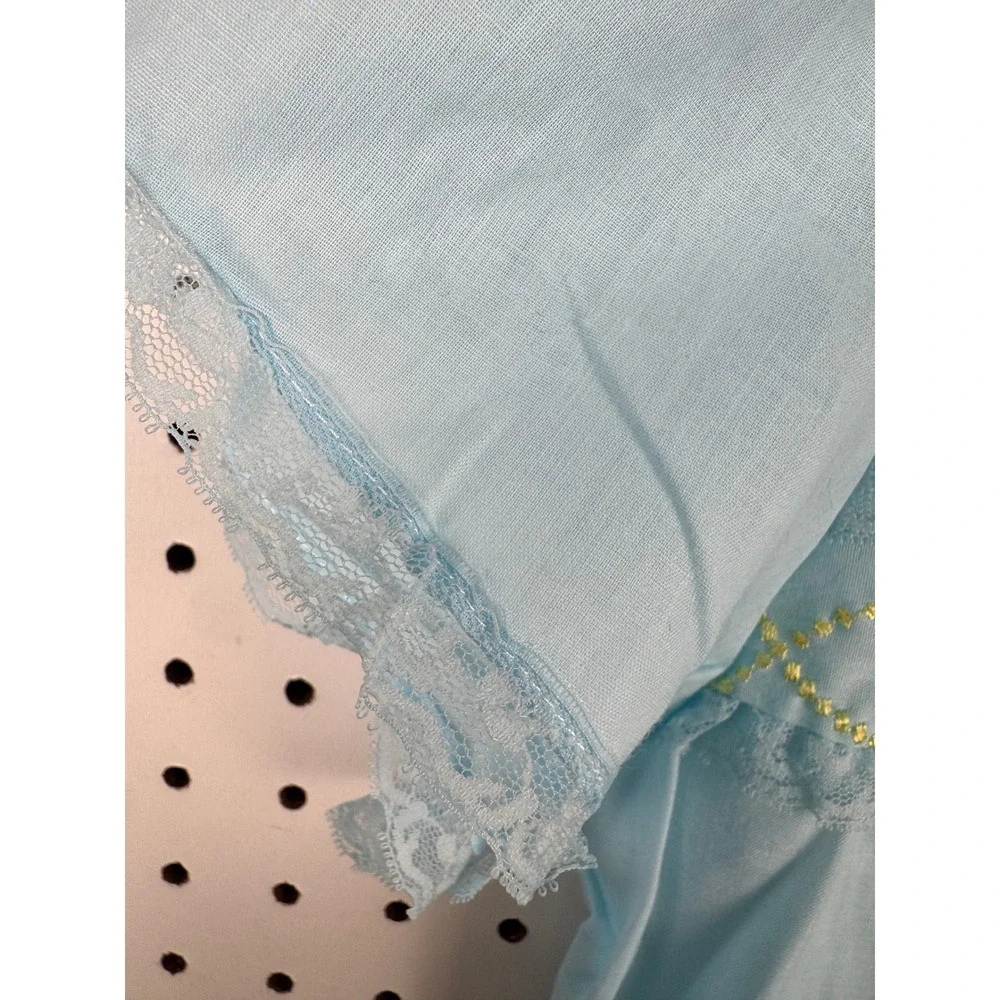 Vtg Katz Blue House Dress Embroidered Lace Puff‎ Sleeve Cottagecore Grannycore